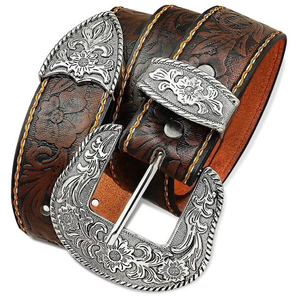 RechicGu Western Cowboy PU Leather Belt Men Waist Strap Decoration Floral Engraved for Jeans Fashion Women Girdle - Image 2