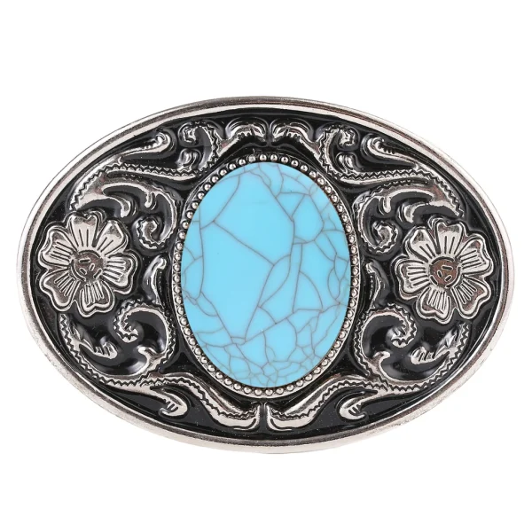 Alloy floral pattern natural stone belt buckle jeans accessories - Image 8