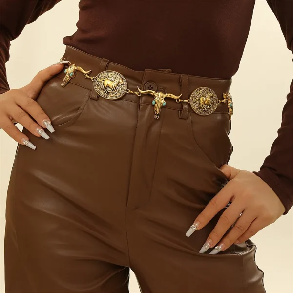 Western Horse Bull Waist Chain Vintage Boho Chain Belts Adjustable Body Jewelry Dress Girdle For Women daily use - Image 3
