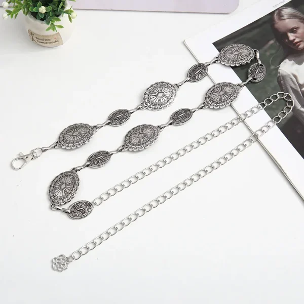 1pc Timeless Boho Oval Engraved Waist Chain - A Vintage Metal Belt Decoration & Body Jewelry Accent for Womens Fashion - Image 6