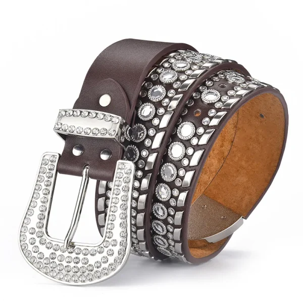 Woman Belt Crystal Diamond Beautiful Design Fashion Daily Life Western Pu Leather Belt - Image 6