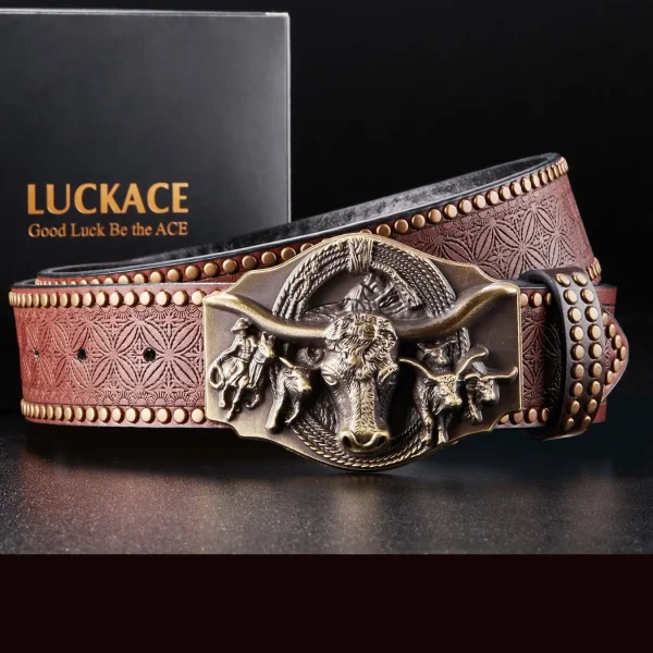 LUCKACE Vintage Design Mens Western Cowboy Belt Handmade Stylish Embossed Belt Good Gift for Husband Father Boyfriend Brothers - Image 5