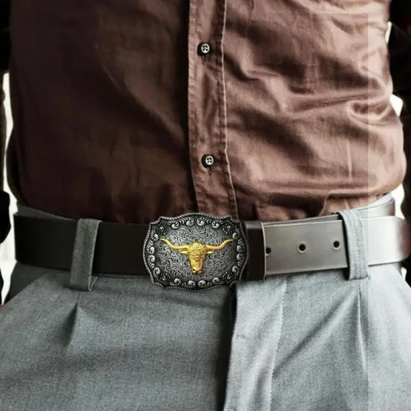 Belt Buckles Men Western Cowboy Long Horn Metal Bull Buckle Long Horn Bull Pattern Buckle Belt Floral Engraved Buckle - Image 4