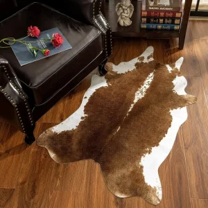 Premium Faux Cowhide Rug 4.6 x 5.2 Feet, Durable and Large Size Cow Print Rugs, Suitable for Bedroom Living Room Wester