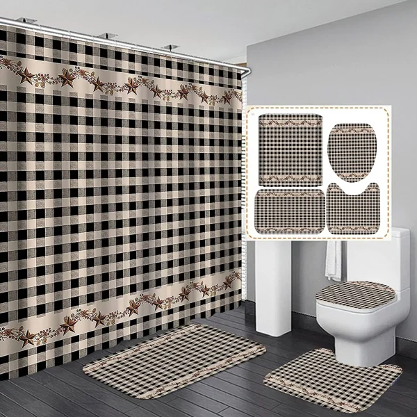 Western Cowboy Bathroom Shower Curtain And Rug Set Brown Barn Wood Panels Vintage Rustic Farmhouse Bathroom Decor Non-Slip Mat - Image 7
