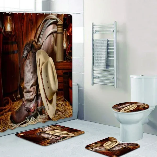 Rustic Western Cowboy Shower Curtain Set American Country Music Bathroom   Bath Mat Rug Carpet Bathtub Accessories - Image 10