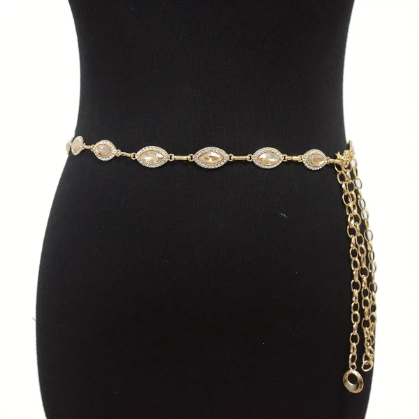 Plus Size Golden Waist Chain Crystal Rhinestone Inlaid Boho Body Chain Elegant Metal Chain Belt Dress Girdle For Women - Image 13