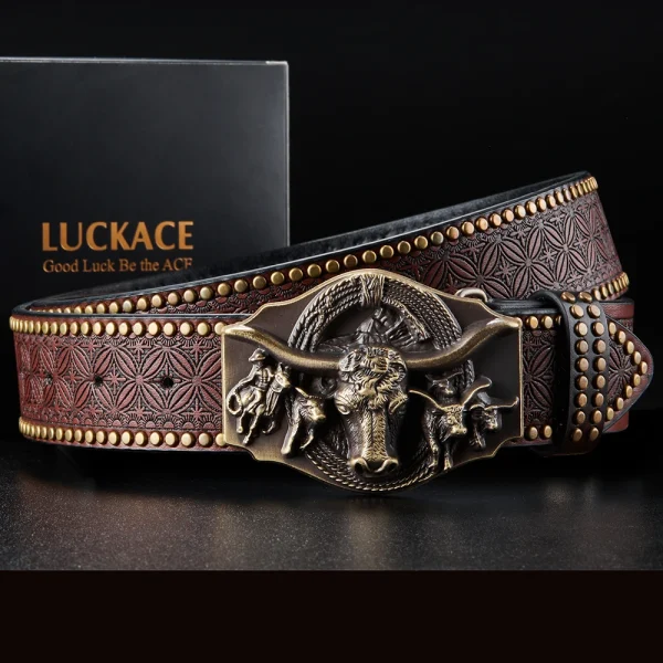 LUCKACE Vintage Design Mens Western Cowboy Belt Handmade Stylish Embossed Belt Good Gift for Husband Father Boyfriend Brothers - Image 6