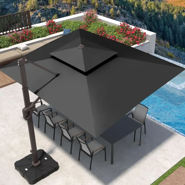9' X 12' Cantilever Patio Umbrella, 360°Rotation Rectangular Outdoor Umbrellas, Double Top Large Offset Sun Shade Umbrella - Image 8