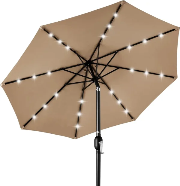 Best Choice Products 10ft Solar Polyester LED Lighted Patio Umbrella w/Tilt Adjustment and UV-Resistant Fabric - Tan - Image 2
