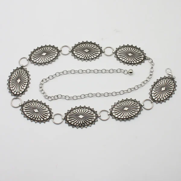 CONCHO LINK BELT Southwestern Sun Star Burst Stamped Metal Medallion Concho Chain Belt Cowgirl Summer Dress Waist Boho Accessori - Image 4