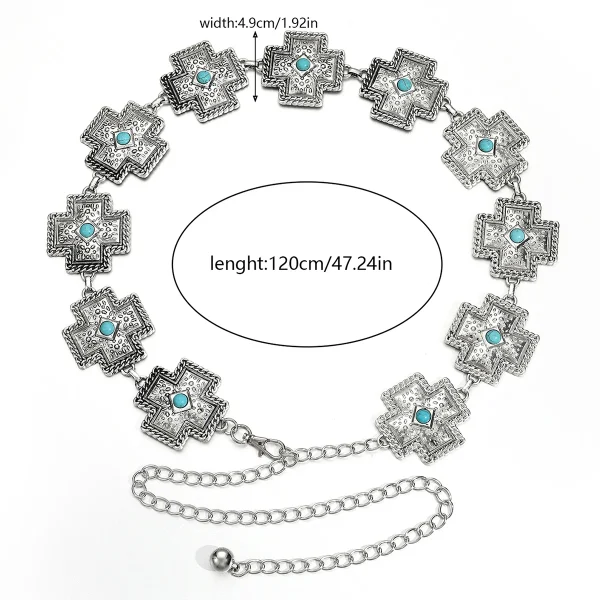 Boho chic retro metal carved turquoise waist chain for women - Image 9