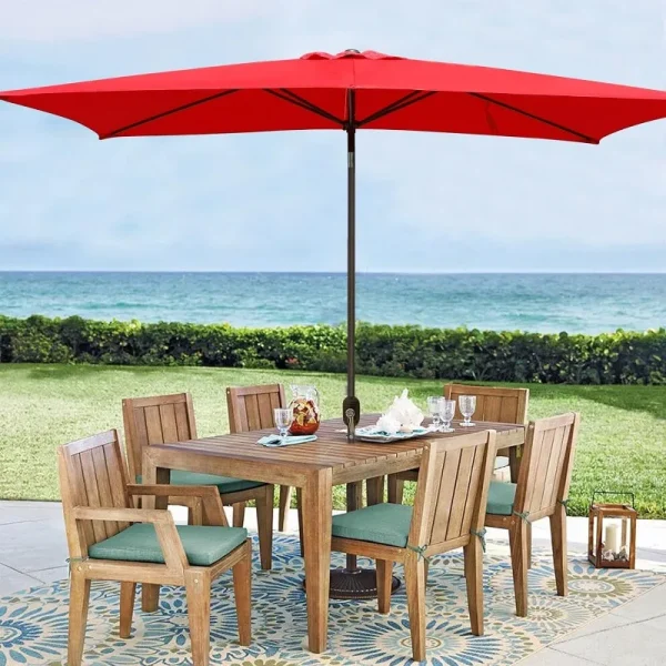 10' Rectangular Patio Umbrella Outdoor Market Table Umbrella with Push Button Tilt and Crank (Navy Blue) - Image 6