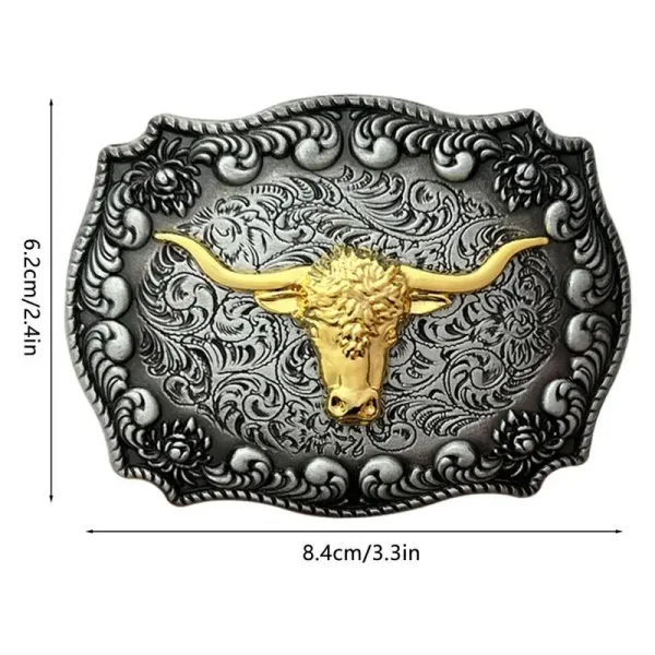 Belt Buckles Men Western Cowboy Long Horn Metal Bull Buckle Long Horn Bull Pattern Buckle Belt Floral Engraved Buckle - Image 6