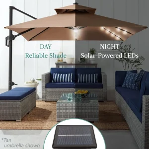 Best Choice Products 10x10ft 2-Tier Square Cantilever Patio Umbrella with Solar LED Lights Offset Hanging Outdoor Sun Shade Tan