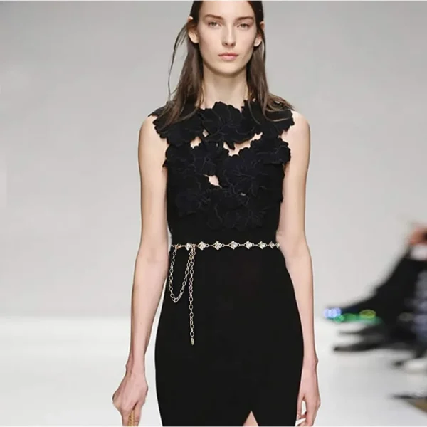 Rhinestone Chain Belt Waist Chain Metal Body Chain for Dress Gold - Image 5