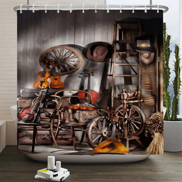 Rustic Western Cowboy Shower Curtain American Country Music Bathroom Curtain Set Bath Mat Rug Carpet Bathtub Accessories Decor - Image 22