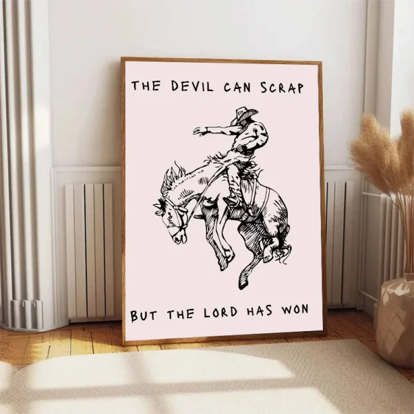 Pink Western Cowgirl Riding Horse Wall Art Canvas Painting Country Lyrics Posters Prints Pictures Modern Living Room Home Decor - Image 4