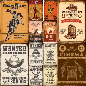 1pc Western Cowboy Metal Sign American Retro Arts and Crafts Men's Cave Bar Cafe Garage Decoration 8x12 inch