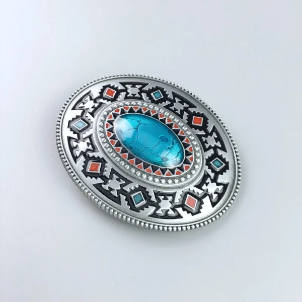 Antique Silver Enamel American Southwest Cross Totem Pattern Oval Belt Buckle also Stock in US BUCKLE-WT102 - Image 6