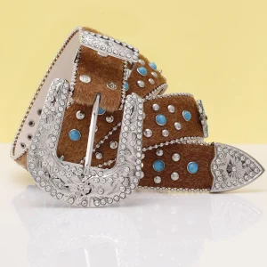 Women PU Leather Strap for rhinestone Belts Western Cowboy Y2K Girls Fashion Belt for Jeans Men