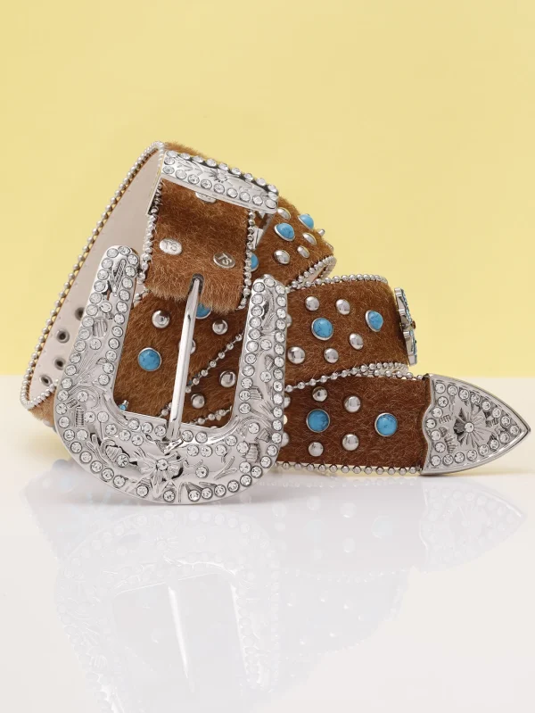 Women PU Leather Strap for rhinestone Belts Western Cowboy Y2K Girls Fashion Belt for Jeans Men