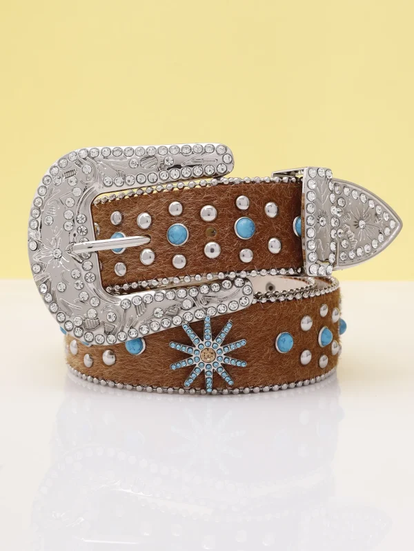 Women PU Leather Strap for rhinestone Belts Western Cowboy Y2K Girls Fashion Belt for Jeans Men - Image 2