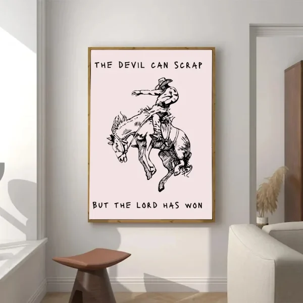 Pink Western Cowgirl Riding Horse Wall Art Canvas Painting Country Lyrics Posters Prints Pictures Modern Living Room Home Decor - Image 5