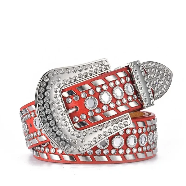 Woman Belt Crystal Diamond Beautiful Design Fashion Daily Life Western Pu Leather Belt - Image 9