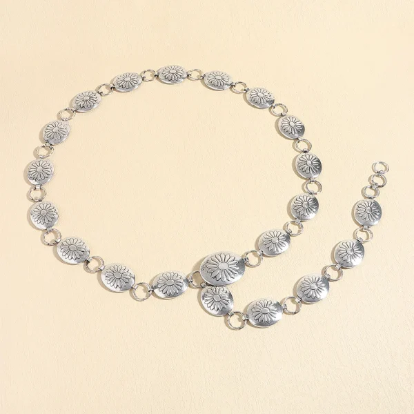 Women's Bohemian Silver Sunflower Disc Waist Chain Belt Dress Jeans Accessories Belt - Image 5