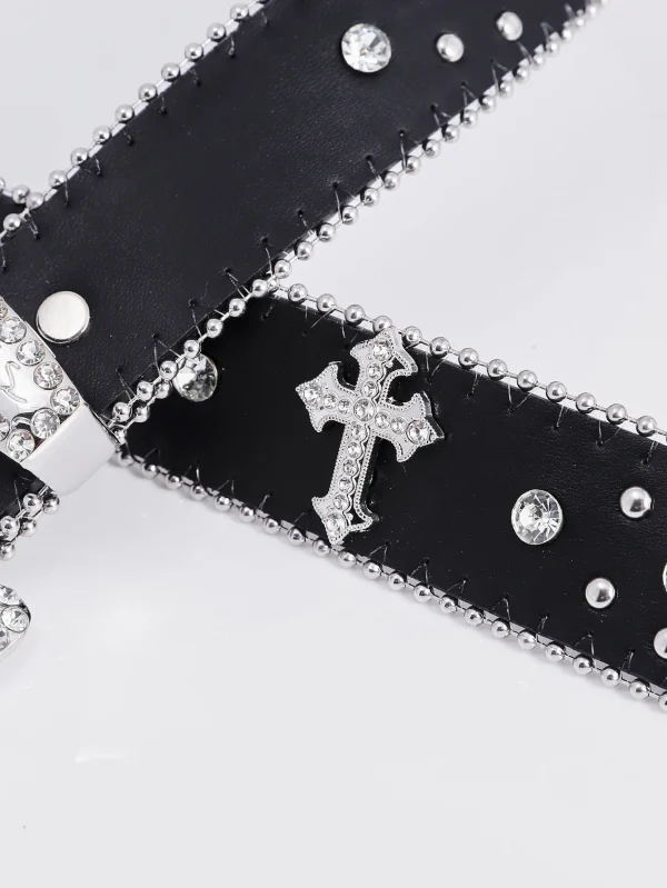 1pc Men Women Fashion Dazzling Rhinestone Belt Western Cowgirl Bling Studded Design Faux Leather Diamond Belt for Jeans Dress - Image 4