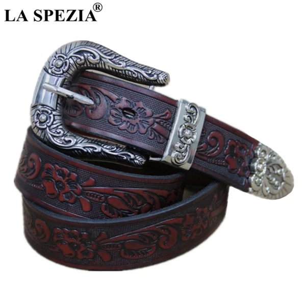 LA SPEZIA Real Leather Belt Men High Quality Camel Pin Belt Male Retro Designer Brand Cowhide Genuine Leather Carving Belt 130cm - Image 3