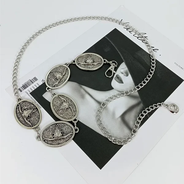 Vintage Silver Metal Waist Chain Belt Sun Bull Coins Designer Belts For Women High Quality Punk Gothic Y2K Waistband Female - Image 6