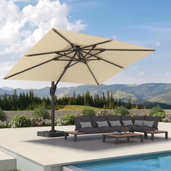 9' X 12' Cantilever Patio Umbrella, 360°Rotation Rectangular Outdoor Umbrellas, Double Top Large Offset Sun Shade Umbrella - Image 3