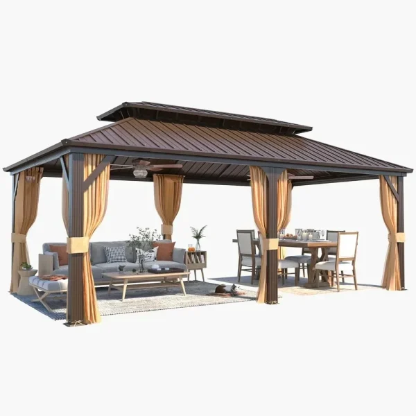 12' X 20'Hardtop Gazebo,Galvanized Steel Ventilation Double Roof Aluminum Frame,Outdoor Gazebo for Garden, Patio, Lawns, Parties - Image 4