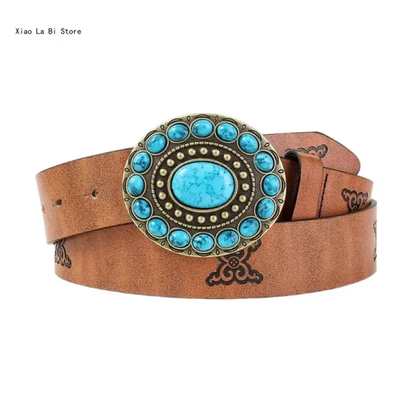 Girl Embossed Waist Belt Western PU Belt for Dress Jeans Adjustable Length XXFD - Image 7