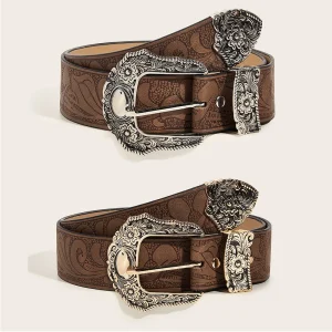Vintage Golden Carved Pin Buckle Belt Metal Carved Buckle Jeans Dress Pants Waistband Casual Waist Strap Belt Western Style
