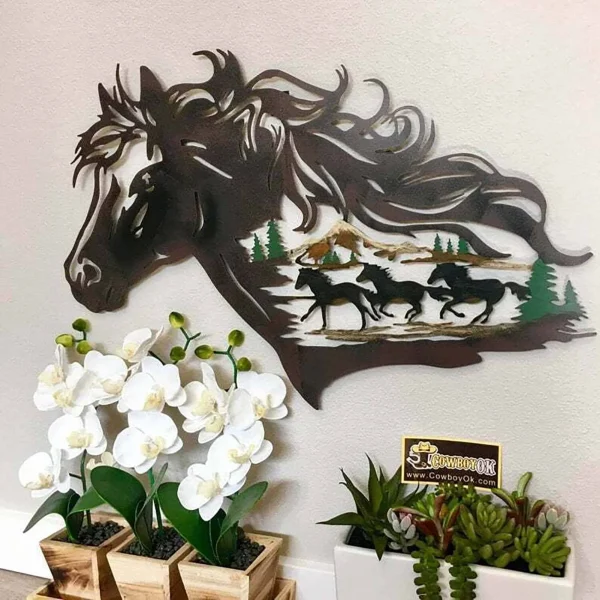 Metal Western Horse Shadow Home Decor Forest Animal Wide Rustic Metal-Wall Art Home Decoration Best Gift For Special Occasions - Image 2