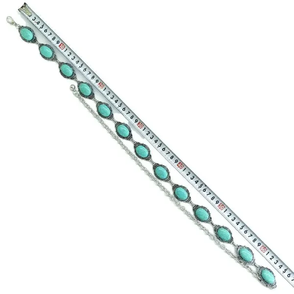 Bohemia Western Oval Concho Big Turquoise Stone Chain Belt Silvertone Metal WaistChain Retro Boho Cowgirl Outfit Accessor Cowboy - Image 6