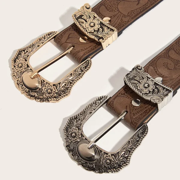 Vintage Golden Carved Pin Buckle Belt Metal Carved Buckle Jeans Dress Pants Waistband Casual Waist Strap Belt Western Style - Image 5