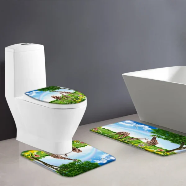 4PCS Brown Horse Shower Curtain Set Western Farm Animal Giraffe Tiger Bathroom Decor Rug Accessories Bath Mat Lid Toilet Cover - Image 9