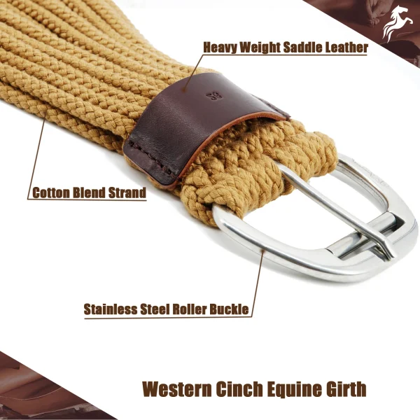 Western Cinch Equine Girth, Cotton Blend Strand Saddle Roper Horse Cinch with Stainless Steel Roller Buckle for Western Riding - Image 2