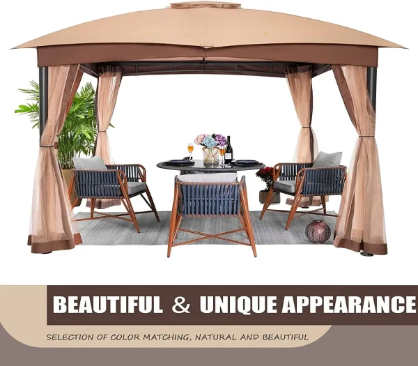 Double Vent Canopy Gazebo, Outdoor Gazebo with Privacy Netting, Easy Setup Patio Pavilion with Steel Frame Strong Legs for Lawn - Image 2