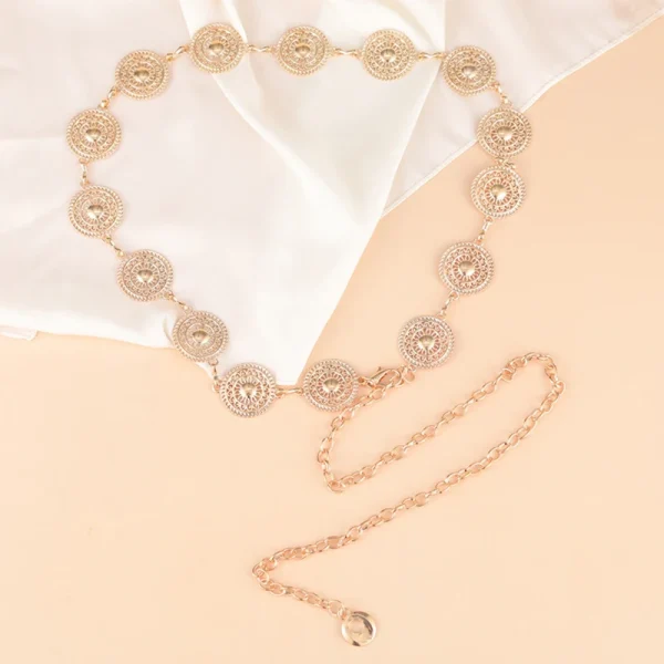 Gold Adjustable Buckle Long Waist Belt Dress Body Chain Fashion For Women Vintage Openwork Metal - Image 5
