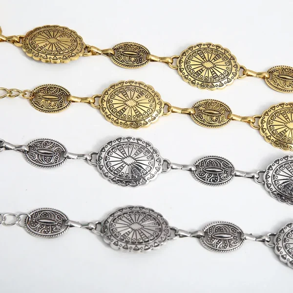 1pc Timeless Boho Oval Engraved Waist Chain - A Vintage Metal Belt Decoration & Body Jewelry Accent for Womens Fashion - Image 2