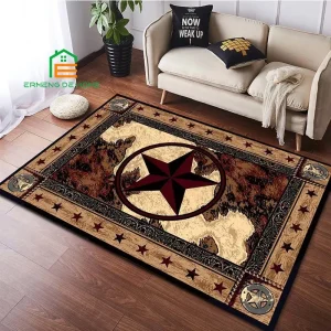 Texas Pentagram Cowboy Rug for Bedroom Living Room Carpet for Kitchen Floor Mats Home Decor Non-Slip Floor Pad Rug 14 Sizes