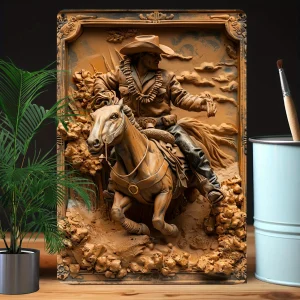 Western Cowboy Riding Horse Relief Wall Art, High Durability Sign, Rustic Vintage Decor for Home, Garden, Classroom, Unique Gift