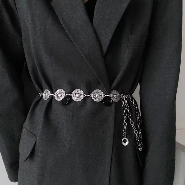 Gold Adjustable Buckle Long Waist Belt Dress Body Chain Fashion For Women Vintage Openwork Metal - Image 3