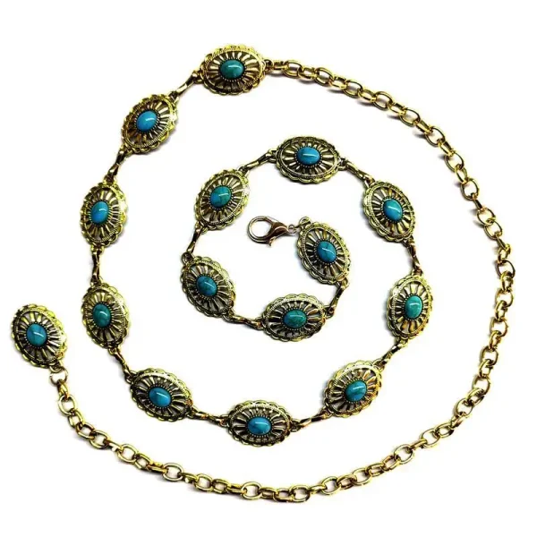 Western Concho Chain Belt For Women Girl Bohemia Turquoise Chain Belt Adjustable Metal Belt For Cowgirl Dresses Jeans Western Je - Image 9