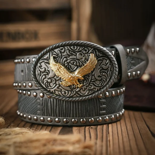 Western Cowboy PU Leather Belt - Men Waist Strap Bull Decoration Floral Engraved for Jeans - Image 5